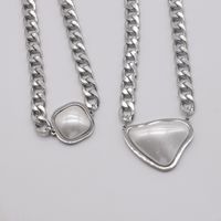 Simple Thick Chain Triangle Mother-of-pearl Titanium Steel Necklace main image 3