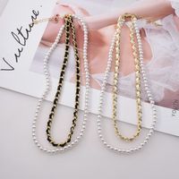 Fashion Double Layered Leather Braided Pearl Clavicle Chain main image 1