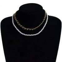 Fashion Double Layered Leather Braided Pearl Clavicle Chain main image 3