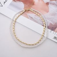 Fashion Double Layered Leather Braided Pearl Clavicle Chain main image 4