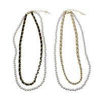 Fashion Double Layered Leather Braided Pearl Clavicle Chain main image 6