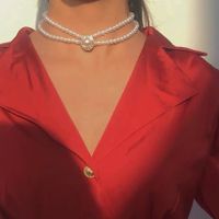 Simple Pearl Diamond Crystal Double Short Necklace main image 3