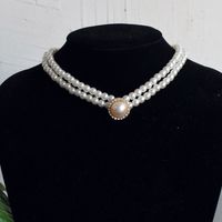 Simple Pearl Diamond Crystal Double Short Necklace main image 4
