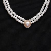 Simple Pearl Diamond Crystal Double Short Necklace main image 5