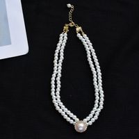 Simple Pearl Diamond Crystal Double Short Necklace main image 6