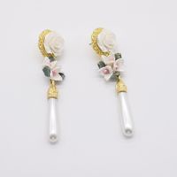 Fashion White Flower Long Earrings Wholesale main image 3