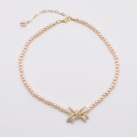 Fashion Pearl Bow Geometric Pink Clavicle Chain main image 3