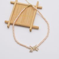 Fashion Pearl Bow Geometric Pink Clavicle Chain main image 4