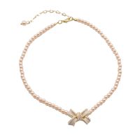 Fashion Pearl Bow Geometric Pink Clavicle Chain main image 6