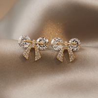 Bowknot Diamond Metal Stud Earrings sku image 1