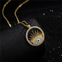 Retro Copper Micro-inlaid Zircon Disc Devil's Eye Pendant Necklace main image 2