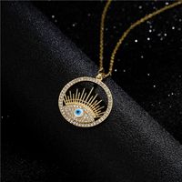 Retro Copper Micro-inlaid Zircon Disc Devil's Eye Pendant Necklace main image 3