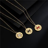 Aogu Cross-border Supply European And American Fashion Three-color Oil Dripping Devil's Eye Necklace Golden Disc Maple Leaf Pendant Female main image 2