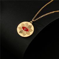 Aogu Cross-border Supply European And American Fashion Three-color Oil Dripping Devil's Eye Necklace Golden Disc Maple Leaf Pendant Female main image 3