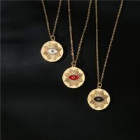 Aogu Cross-border Supply European And American Fashion Three-color Oil Dripping Devil's Eye Necklace Golden Disc Maple Leaf Pendant Female main image 4
