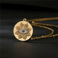 Aogu Cross-border Supply European And American Fashion Three-color Oil Dripping Devil's Eye Necklace Golden Disc Maple Leaf Pendant Female main image 5