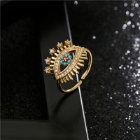 Fashion Copper Micro-inlaid Zircon Turquoise Eye Shape Open Ring main image 2