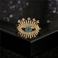 Fashion Copper Micro-inlaid Zircon Turquoise Eye Shape Open Ring main image 3