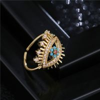 Fashion Copper Micro-inlaid Zircon Turquoise Eye Shape Open Ring main image 4