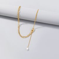 Fashion Stitching Winding Chain Creative  Natural Freshwater Rice Bead Pendant Necklace main image 4
