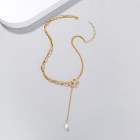 Fashion Stitching Winding Chain Creative  Natural Freshwater Rice Bead Pendant Necklace main image 5