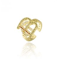 European Hip Hop Culture Street Punk Jewelry 18k Real Gold Plated Copper Micro Inlaid Geometric Open Ring sku image 2
