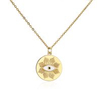 Aogu Cross-border Supply European And American Fashion Three-color Oil Dripping Devil's Eye Necklace Golden Disc Maple Leaf Pendant Female sku image 1
