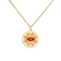Aogu Cross-border Supply European And American Fashion Three-color Oil Dripping Devil's Eye Necklace Golden Disc Maple Leaf Pendant Female sku image 3