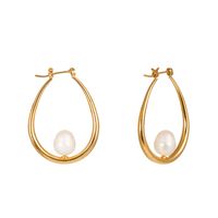 Simple Natural Pearl U-shaped Metal Earrings sku image 1