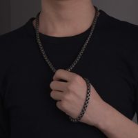 Europe And America Cross Border Popular Ornament Trendy Retro Thick Square Pearl Necklace Minimalist Hip Hop Men's Domineering Bracelet Set main image 4