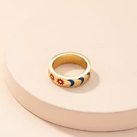 European And American Accessories Wholesale 2021 New Colorful Oil Necklace Sun Ring Women's Retro Autumn Design Moon Ring main image 3