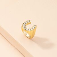 New Simple Alloy Diamond Letter Geometric Ring main image 1