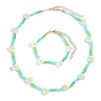 Ethnic Hand-woven Acrylic Flower Round Bead Chain Necklace Bracelet Set sku image 5