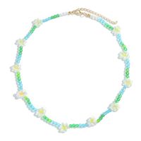 Ethnic Hand-woven Acrylic Flower Round Bead Chain Necklace Bracelet Set sku image 3