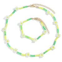 Ethnic Hand-woven Acrylic Flower Round Bead Chain Necklace Bracelet Set sku image 6