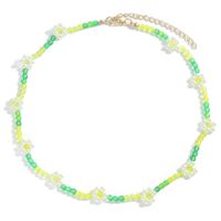 Ethnic Hand-woven Acrylic Flower Round Bead Chain Necklace Bracelet Set sku image 4