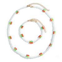 Simple Beads Acrylic Cherry Chain Multi-layer Necklace Bracelet Set sku image 6