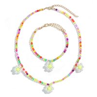 New Handmade Beads Woven Flower Pendant Necklace Bracelet Set sku image 21