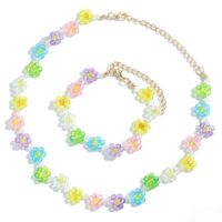 New Handmade Beads Woven Flower Pendant Necklace Bracelet Set sku image 29