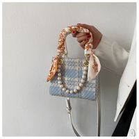 Fashion Plaid Pattern Pearl Chain Cross-body Handbag sku image 1