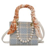 Fashion Plaid Pattern Pearl Chain Cross-body Handbag main image 3