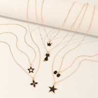 Simple Black Dripping Flower Five-pointed Star Crown Cat Pendant Necklace Set main image 6