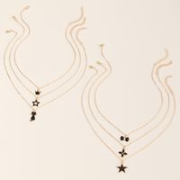 Simple Black Dripping Flower Five-pointed Star Crown Cat Pendant Necklace Set main image 7