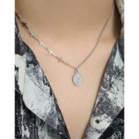 Korean Style Stitching Round Label Silver Necklace main image 5