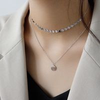 Korean Style Geometric Disc Double Layer Silver Necklace main image 5