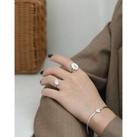 Korean S925 Sterling Silver Tulip Shell Geometric Oval Ring main image 4