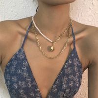 Simple Imitation Pearl Double-layer Clavicle Chain Heart Shape Necklace main image 3
