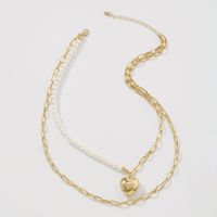 Simple Imitation Pearl Double-layer Clavicle Chain Heart Shape Necklace main image 5