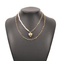 Simple Imitation Pearl Double-layer Clavicle Chain Heart Shape Necklace main image 6
