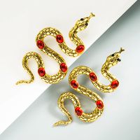 Punk Style Metal Snake-shaped Winding Inlaid Gemstone Earrings main image 5